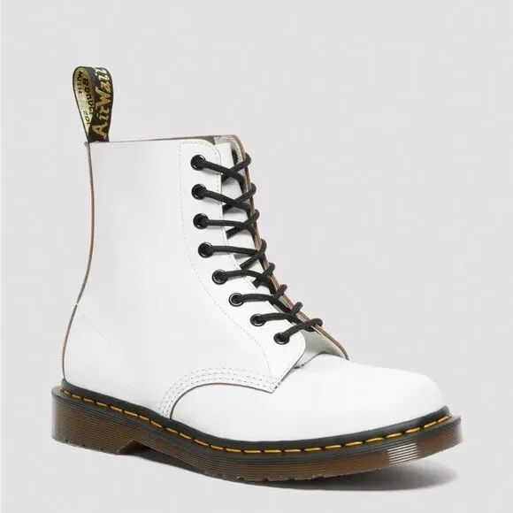 Dr. Martens White 1460 W Smooth Leather Lace Up Boots - Picture 2 of 14